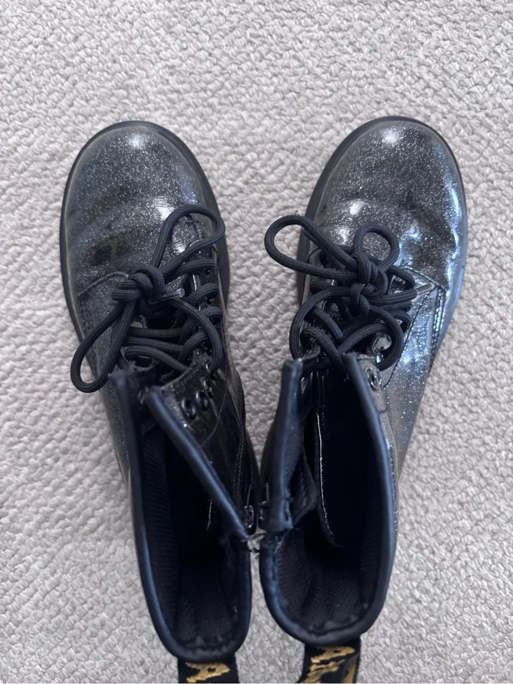 Kids Black Glitter Lace-Up Boots